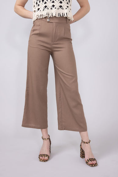 Love Tree Pleated Cropped Trousers for Women in Mocha