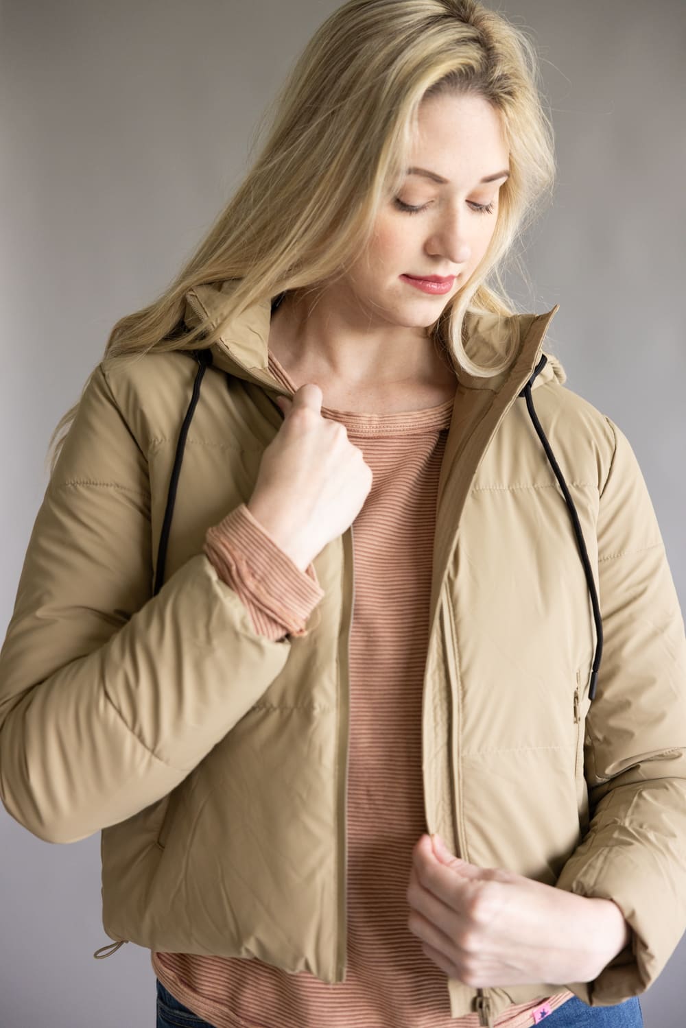 Love Tree Hooded Puffer Coat for Women in Khaki