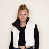 Love Tree Cropped Reversible Puffer Vest for Women in Black/White