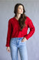 La Miel V-Neck Cable Knit Sweater for Women in Red