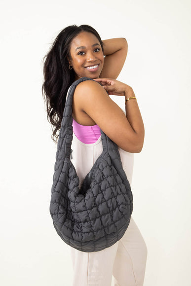 Large Carryall Quilted Puffer Bag for Women in Grey