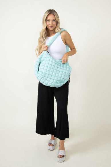 Large Quilted Puffer Bag for Women in Mint