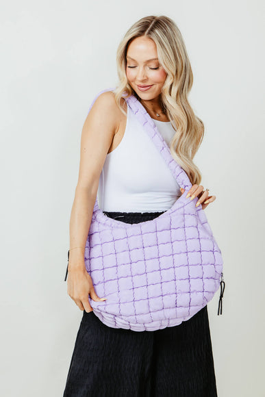 Large Quilted Puffer Bag for Women in Purple 