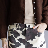LeLis Cow Print Mini Skirt for Women in Cream/Brown
