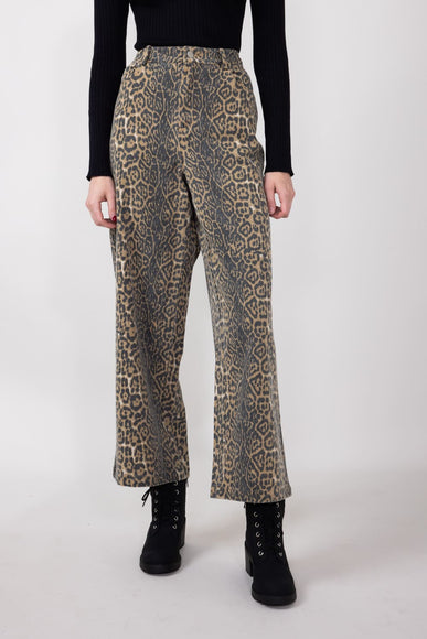 Leopard Animal Print Twill Pants for Women in Charcoal Tan