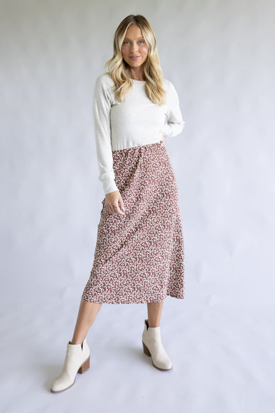 Leopard Print Midi Skirt for Women in Mocha