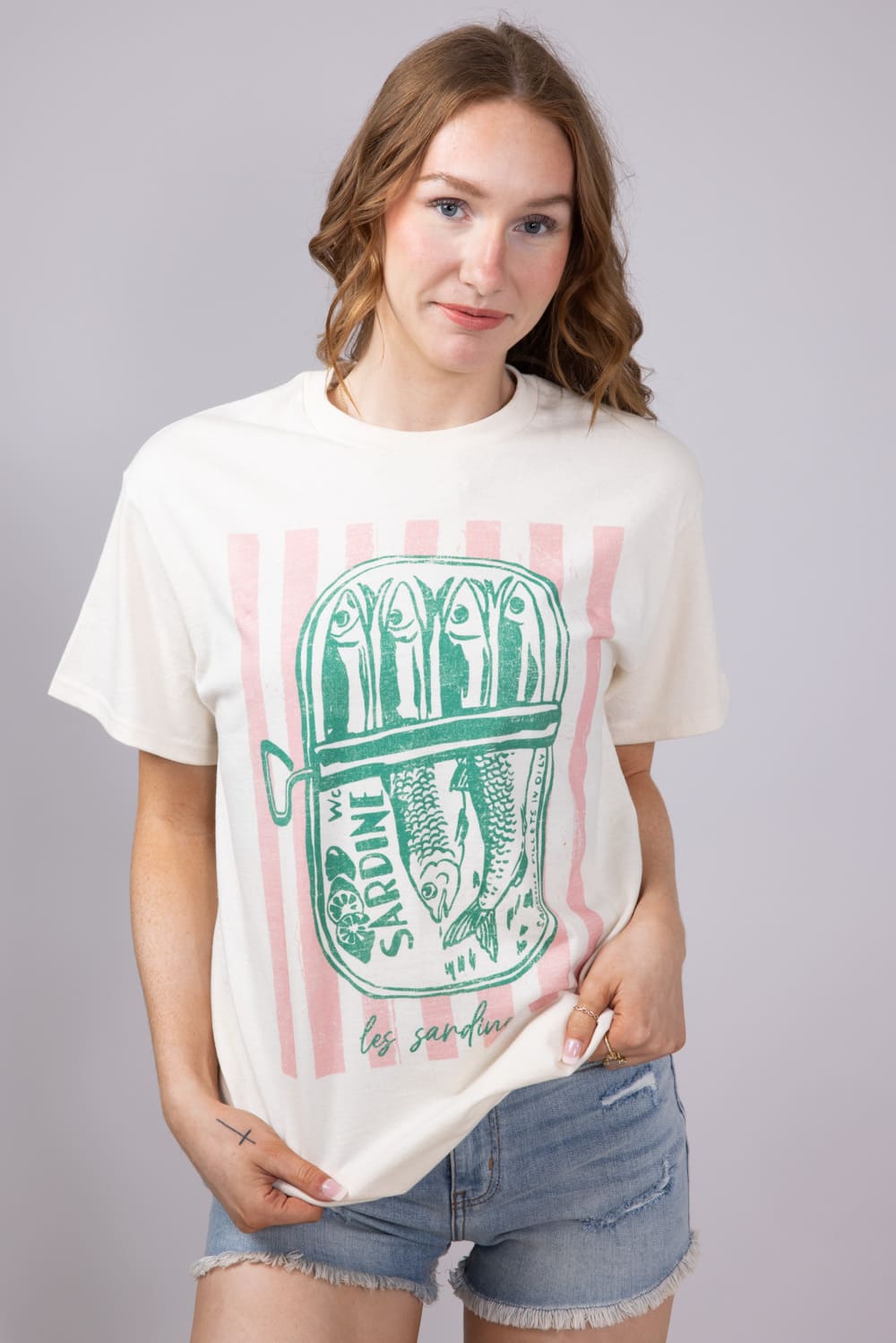 Les Sardine Stripe Oversized T-Shirt for Women in Ivory