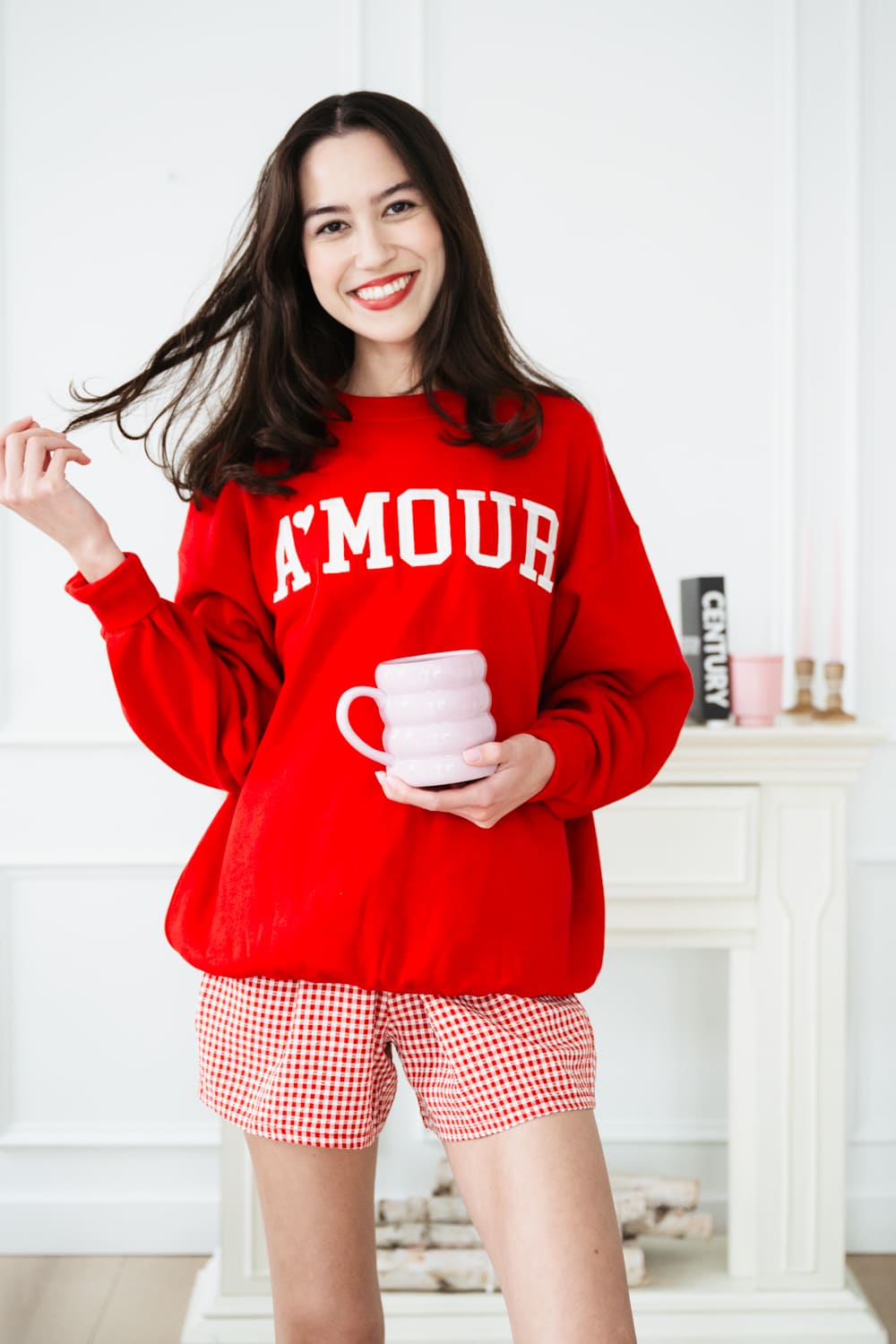 1897 Active Amour Embroidered Fleece Sweatshirt for Women in Red