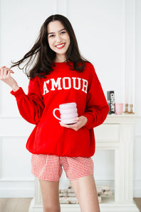 1897 Active Amour Embroidered Fleece Sweatshirt for Women in Red