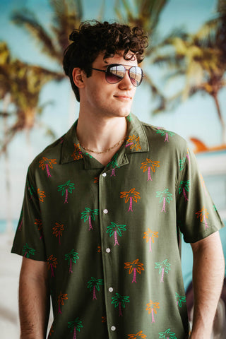 Brooklyn Cloth Neon Palm Tree BBQ Shirt for Men in Green