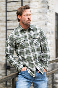 1897 Original Plaid Flannel Shirt for Men in Olive Green
