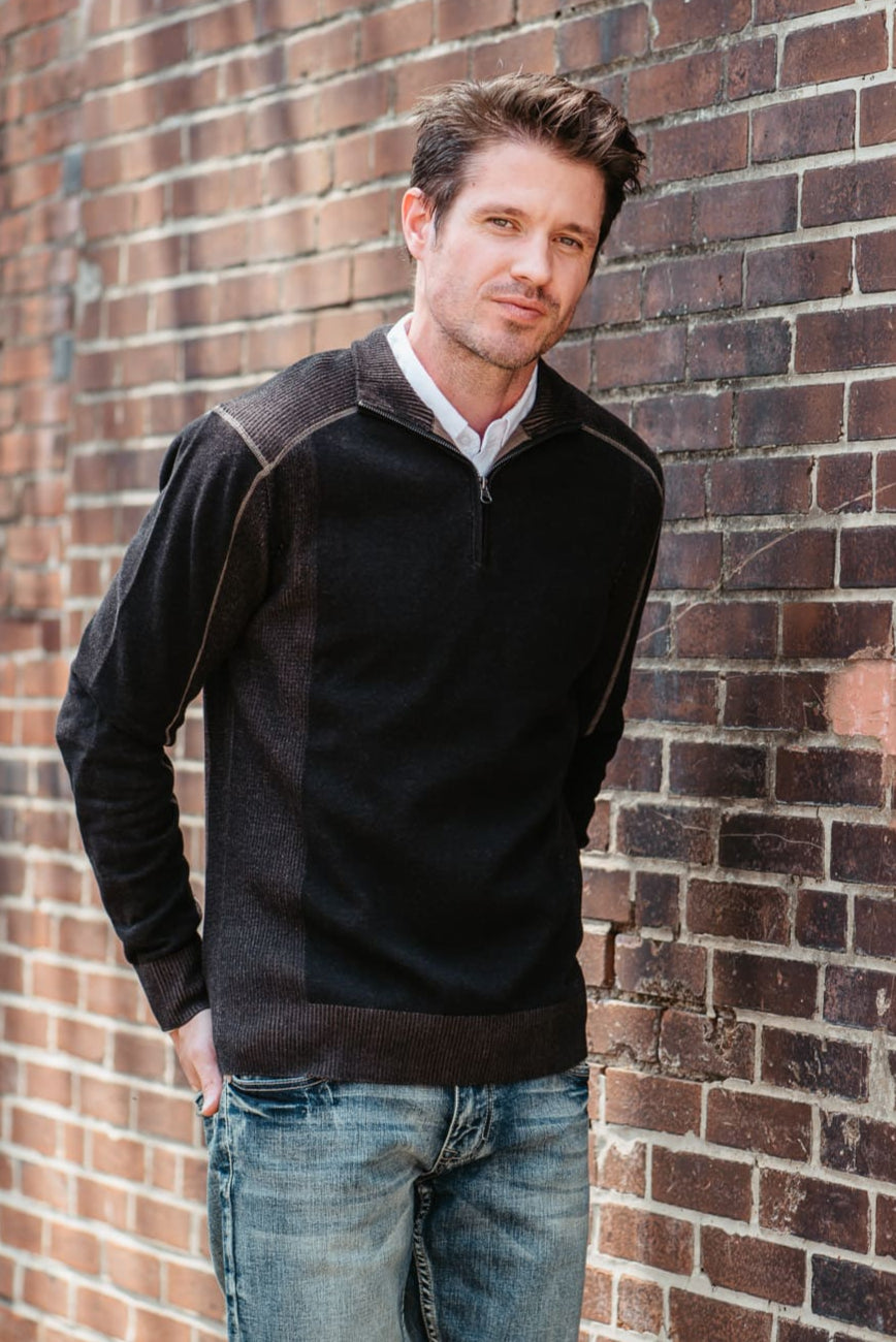 1897 Original 1/4 Zip Mock Neck Sweater for Men in Black/Latte