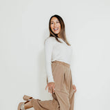 Pintucked Flowy Wide Leg Pants for Women in Taupe