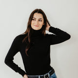 Basic Turtleneck Long Sleeve Top for Women in Black