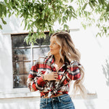 Plaid Oversized Shacket for Women in Red