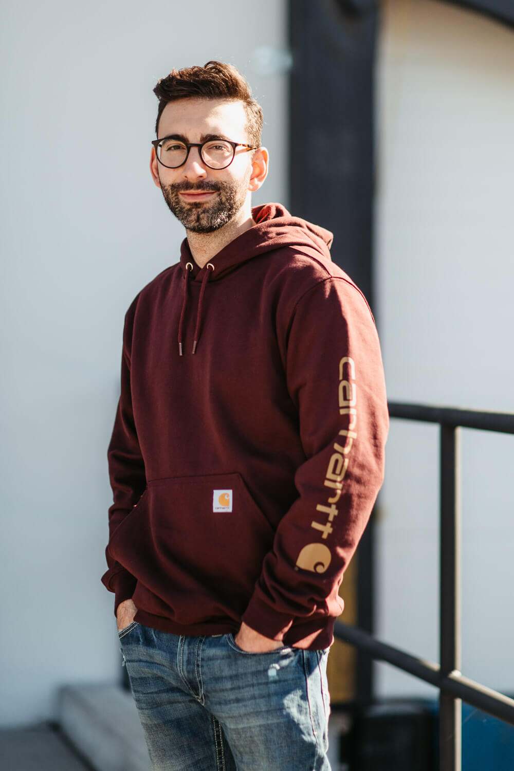 Carhartt Logo Sleeve Hoodie for Men in Port Maroon