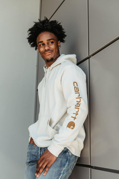 Carhartt Logo Sleeve Hoodie for Men in Malt White