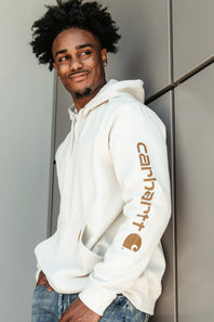 Carhartt Logo Sleeve Hoodie for Men in Malt White