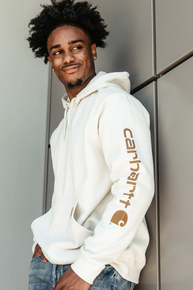 Carhartt Logo Sleeve Hoodie for Men in Malt White