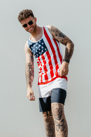 Denim & Flower USA Color Block Shorts for Men in Red/White/Blue