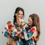 Youth Polar Fleece Shacket for Girls in Red Aztec
