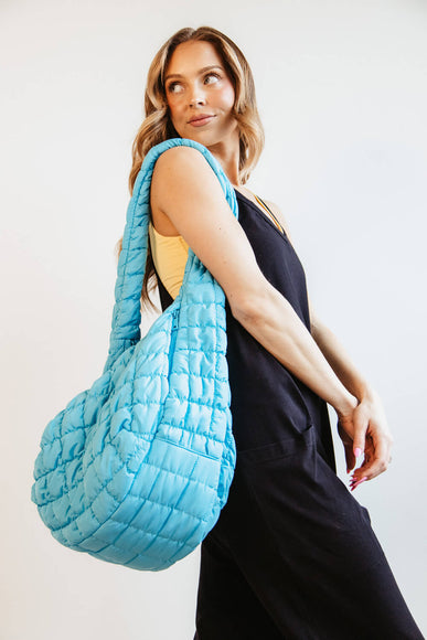 Large Carryall Quilted Puffer Bag for Women in Blue