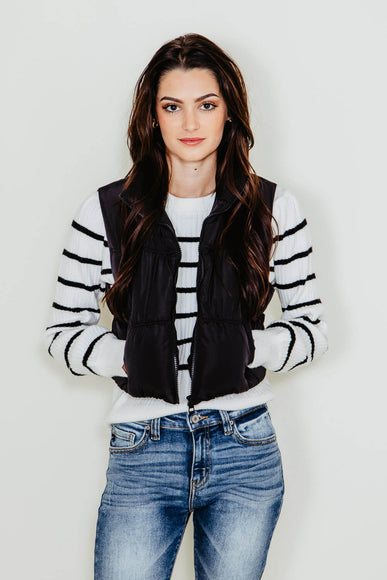 Love Tree Cropped Puffer Vest for Women in Black