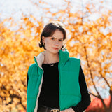Love Tree Cropped Reversible Puffer Vest for Women in Green/Beige