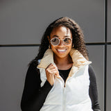 Love Tree Cropped Reversible Puffer Vest for Women in Ivory Brown