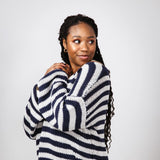 Miracle Striped V Neck Sweater for Women in Denim Combo