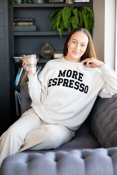 More Espresso Chenille Patch Fleece Crewneck for Women in Beige