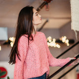 Simply Southern for Women Chenille Cropped Sweater for Women in Pink