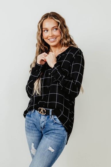 Thread & Supply Eve Button Up Shirt for Women in Black White Plaid