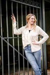 Thread & Supply Lewis Soft Luxe Button Up Shirt for Women in Oatmeal