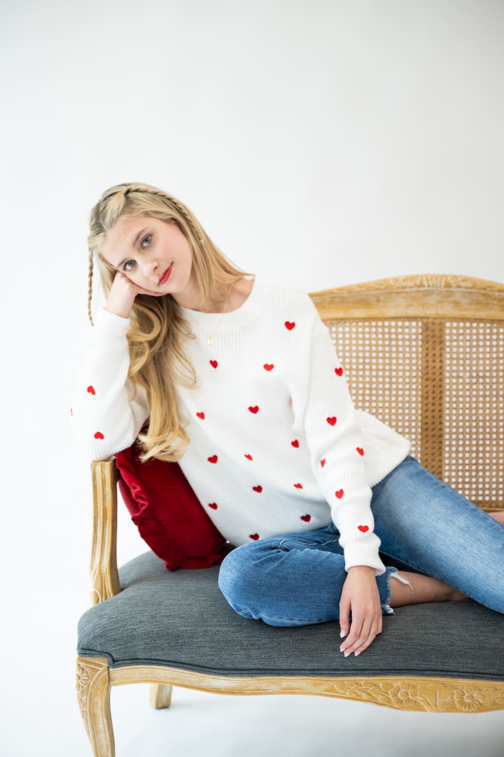 Miracle Heart Sweater for Women in Ivory/Red