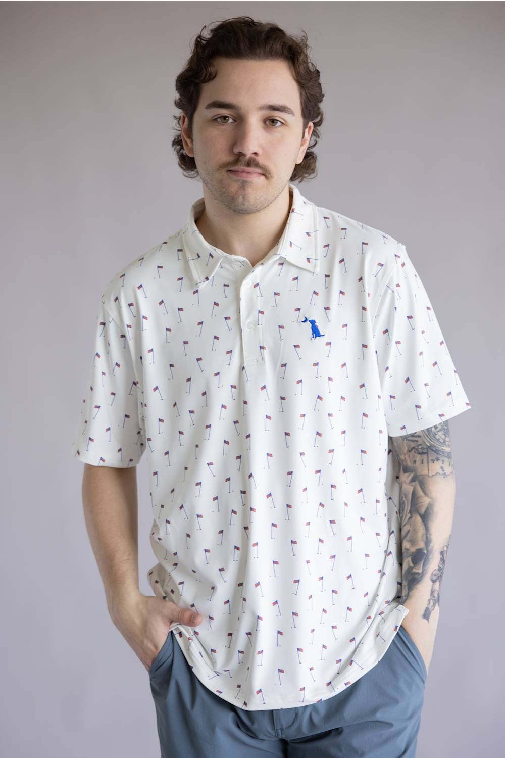 Local Boy Dirty Myrtle USA 19th Hole Polo for Men in Red, White, & Blue