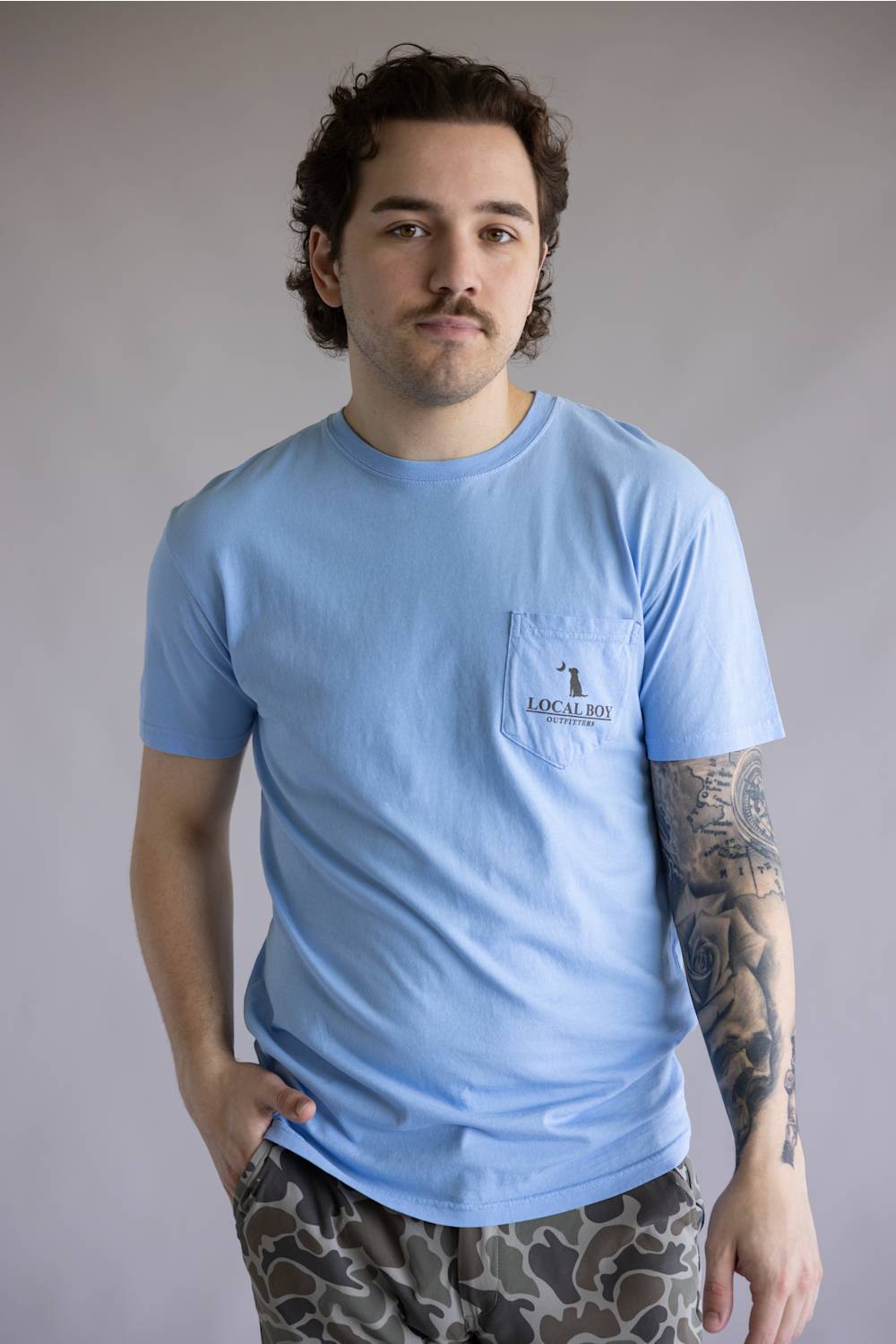 Local Boy Framed Camo T-Shirt for Men in Washed Denim