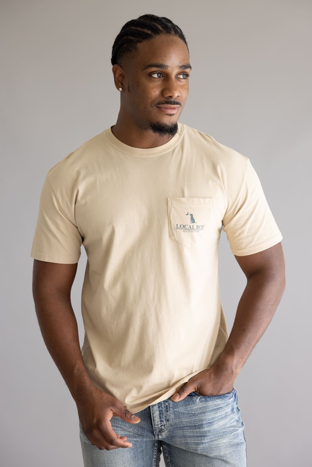 Local Boy Local Flage Bluff T-Shirt for Men in Latte Brown