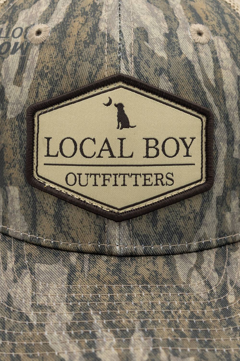 Local Boy Outfitters Youth Classic Hex Trucker Hat for Boys in Camo; Camouflage cap with 'Local Boy Outfitters' logo
