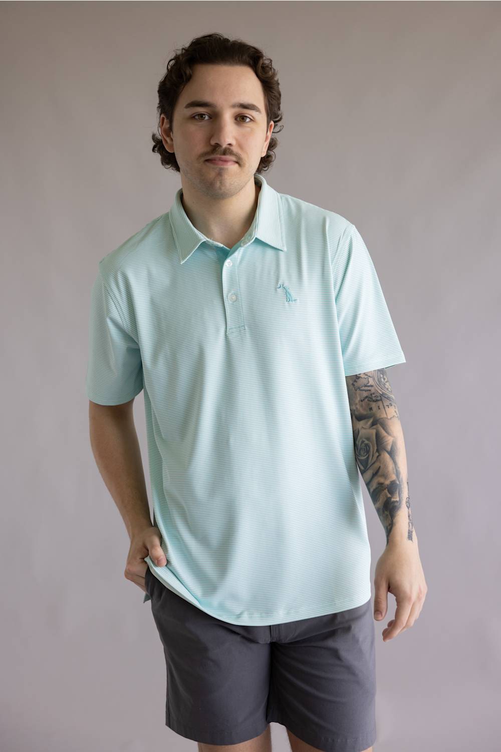 Local Boy Palms Polo for Men in Aqua/White