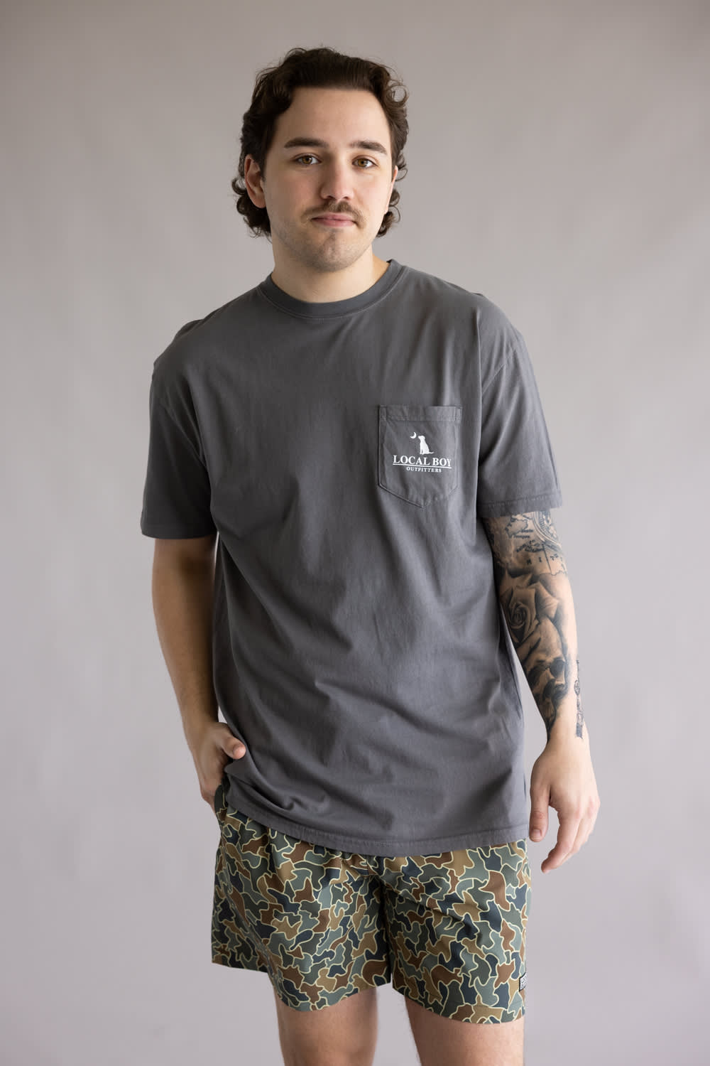 Local Boy Patriotic Pup T-Shirt for Men in Grey
