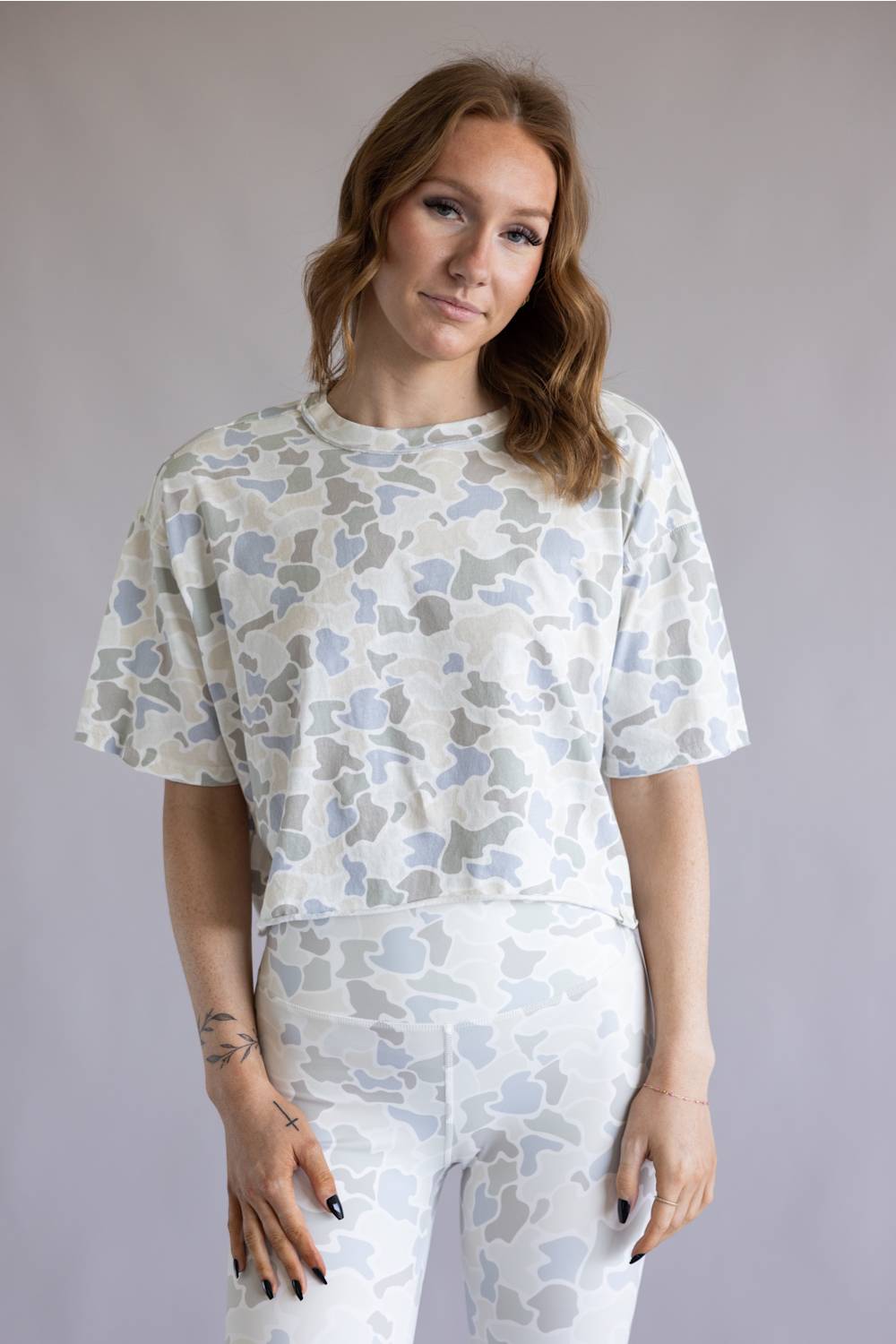 Local Girl Boxy Crop Tee for Women in Saltwater Camo