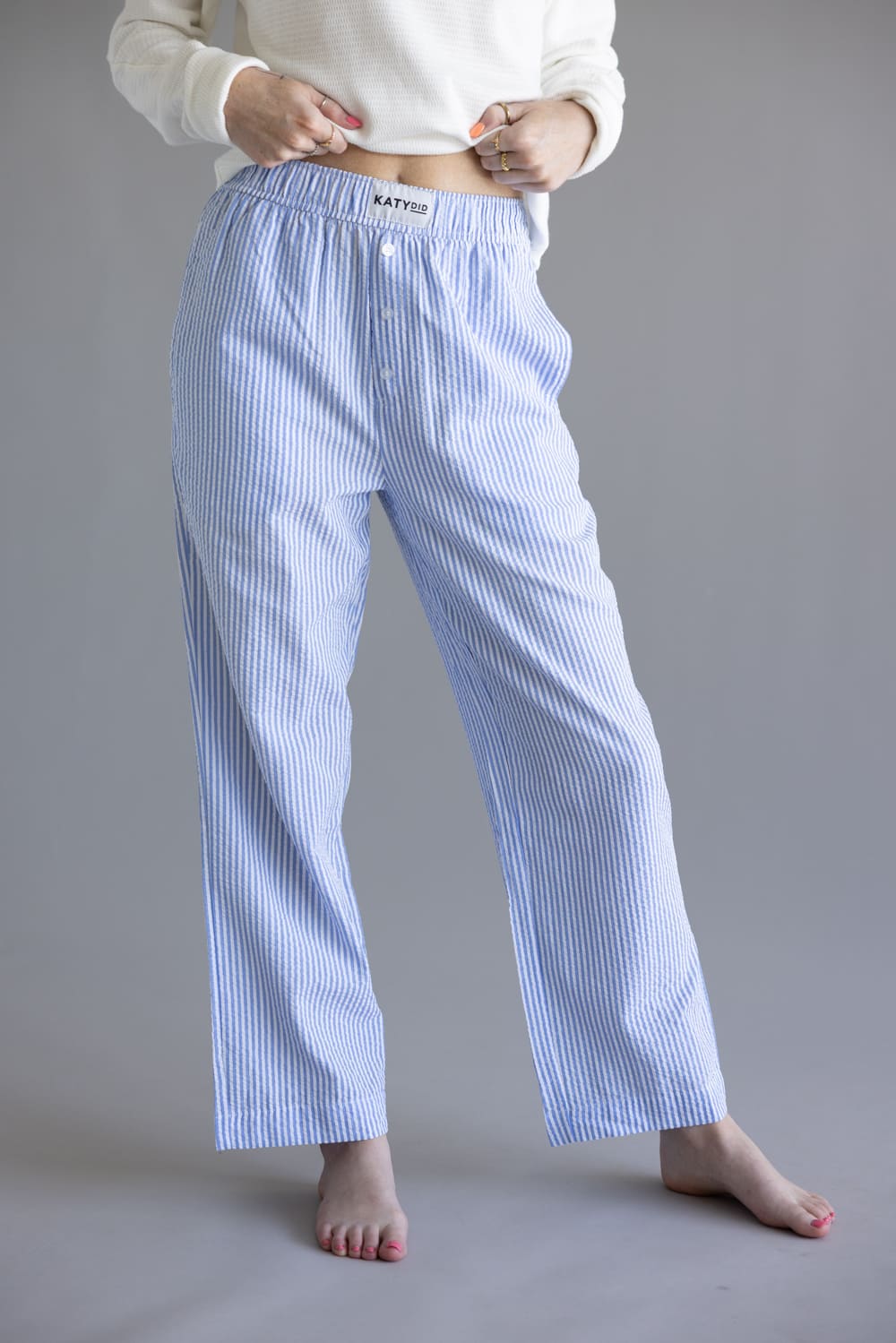 Long Stripe Boxer Pants for Women in Blue