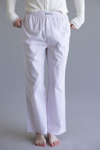 Long Stripe Boxer Pants for Women in Light Pink/Blue