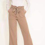 Crepe Tie Waist Pants for Women in Taupe
