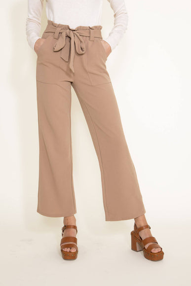 Crepe Tie Waist Pants for Women in Taupe
