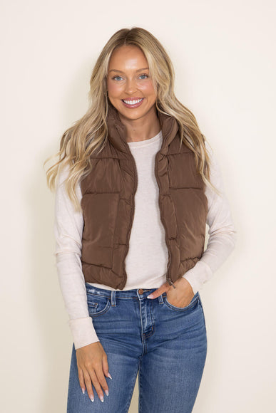 Love Tree Cropped Puffer Vest for Women in Brown