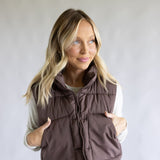 Love Tree Cropped Puffer Vest for Women in Espresso