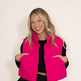 Love Tree Cropped Puffer Vest for Women in Fuchsia