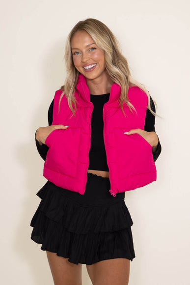 Love Tree Cropped Puffer Vest for Women in Fuchsia
